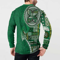 Samoan Siapo Art Tattoo Polynesian Pattern Button Sweatshirt Green Color - Polynesian Pride