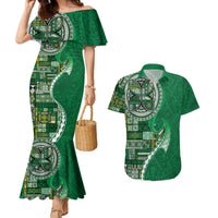 Samoan Siapo Art Tattoo Polynesian Pattern Couples Matching Mermaid Dress and Hawaiian Shirt Green Color - Polynesian Pride