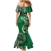 Samoan Siapo Art Tattoo Polynesian Pattern Family Matching Mermaid Dress and Hawaiian Shirt Green Color - Polynesian Pride