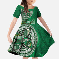 Samoan Siapo Art Tattoo Polynesian Pattern Family Matching Off Shoulder Maxi Dress and Hawaiian Shirt Green Color - Polynesian Pride