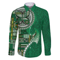 Samoan Siapo Art Tattoo Polynesian Pattern Family Matching Puletasi and Hawaiian Shirt Green Color - Polynesian Pride