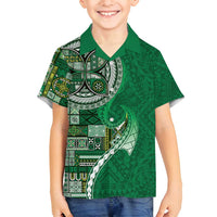 Samoan Siapo Art Tattoo Polynesian Pattern Family Matching Puletasi and Hawaiian Shirt Green Color - Polynesian Pride