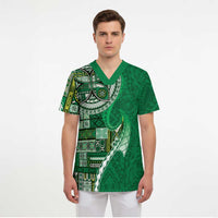 Samoan Siapo Art Tattoo Polynesian Pattern Scrub Top Green Color - Polynesian Pride