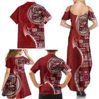 Samoan Siapo Art Tattoo Polynesian Pattern Family Matching Summer Maxi Dress and Hawaiian Shirt Red Color - Polynesian Pride