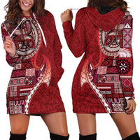 Samoan Siapo Art Tattoo Polynesian Pattern Hoodie Dress Red Color - Polynesian Pride