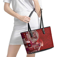 Samoan Siapo Art Tattoo Polynesian Pattern Leather Tote Bag Red Color - Polynesian Pride
