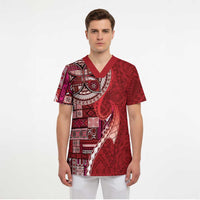 Samoan Siapo Art Tattoo Polynesian Pattern Scrub Top Red Color - Polynesian Pride
