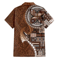 Samoan Siapo Art Tattoo Polynesian Pattern Family Matching Off Shoulder Maxi Dress and Hawaiian Shirt Brown Color - Polynesian Pride