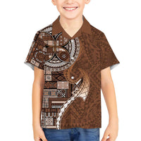 Samoan Siapo Art Tattoo Polynesian Pattern Family Matching Short Sleeve Bodycon Dress and Hawaiian Shirt Brown Color - Polynesian Pride