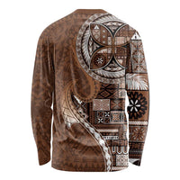 Samoan Siapo Art Tattoo Polynesian Pattern Long Sleeve Shirt Brown Color - Polynesian Pride