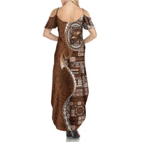 Samoan Siapo Art Tattoo Polynesian Pattern Summer Maxi Dress Brown Color - Polynesian Pride
