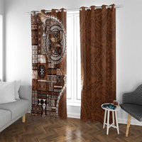 Samoan Siapo Art Tattoo Polynesian Pattern Window Curtain Brown Color - Polynesian Pride