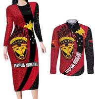 Papua New Guinea Mask Festival Couples Matching Long Sleeve Bodycon Dress and Long Sleeve Button Shirt Papua Niugini Tribe Mask Melanesian Pattern