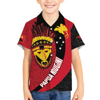 Papua New Guinea Mask Festival Family Matching Short Sleeve Bodycon Dress and Hawaiian Shirt Papua Niugini Tribe Mask Melanesian Pattern LT03 Son's Shirt Red - Polynesian Pride