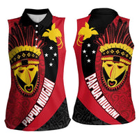 Papua New Guinea Mask Festival Women Sleeveless Polo Shirt Papua Niugini Tribe Mask Melanesian Pattern