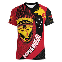 Papua New Guinea Mask Festival Women V-Neck T-Shirt Papua Niugini Tribe Mask Melanesian Pattern LT03 Female Red - Polynesian Pride