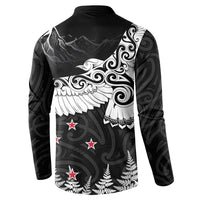 New Zealand Kea Bird Button Sweatshirt Maori Tattoo and Silver Fern Black Color