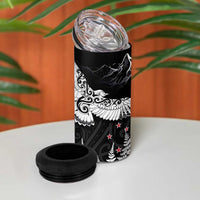 New Zealand Kea Bird 4 in 1 Can Cooler Tumbler Maori Tattoo and Silver Fern Black Color