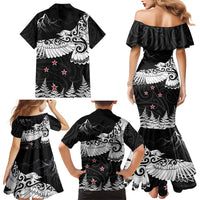 New Zealand Kea Bird Family Matching Mermaid Dress and Hawaiian Shirt Maori Tattoo and Silver Fern Black Color LT03 - Polynesian Pride