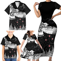 New Zealand Kea Bird Family Matching Short Sleeve Bodycon Dress and Hawaiian Shirt Maori Tattoo and Silver Fern Black Color LT03 - Polynesian Pride