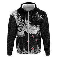 New Zealand Kea Bird Hoodie Maori Tattoo and Silver Fern Black Color