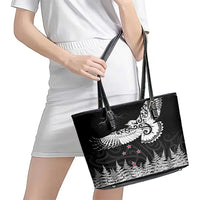 New Zealand Kea Bird Leather Tote Bag Maori Tattoo and Silver Fern Black Color LT03 - Polynesian Pride