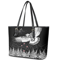 New Zealand Kea Bird Leather Tote Bag Maori Tattoo and Silver Fern Black Color LT03 - Polynesian Pride