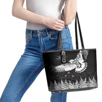 New Zealand Kea Bird Leather Tote Bag Maori Tattoo and Silver Fern Black Color LT03 - Polynesian Pride