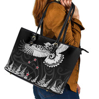 New Zealand Kea Bird Leather Tote Bag Maori Tattoo and Silver Fern Black Color LT03 - Polynesian Pride