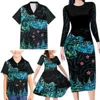 New Zealand Kea Bird Family Matching Long Sleeve Bodycon Dress and Hawaiian Shirt Maori Tattoo and Silver Fern Paua Shell Style LT03 - Polynesian Pride