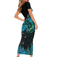 New Zealand Kea Bird Family Matching Short Sleeve Bodycon Dress and Hawaiian Shirt Maori Tattoo and Silver Fern Paua Shell Style LT03 - Polynesian Pride