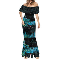 New Zealand Kea Bird Mermaid Dress Maori Tattoo and Silver Fern Paua Shell Style LT03 - Polynesian Pride
