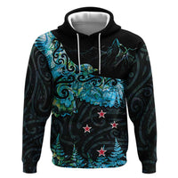New Zealand Kea Bird Zip Hoodie Maori Tattoo and Silver Fern Paua Shell Style LT03 Pullover Hoodie Black - Polynesian Pride