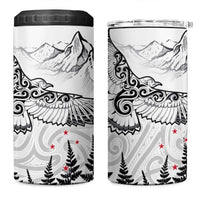 New Zealand Kea Bird 4 in 1 Can Cooler Tumbler Maori Tattoo and Silver Fern White Color