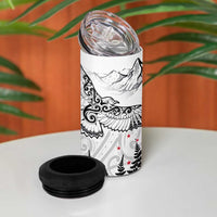 New Zealand Kea Bird 4 in 1 Can Cooler Tumbler Maori Tattoo and Silver Fern White Color