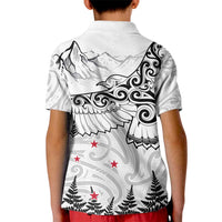 New Zealand Kea Bird Kid Polo Shirt Maori Tattoo and Silver Fern White Color