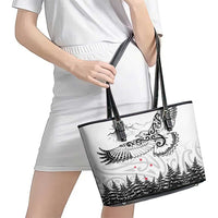 New Zealand Kea Bird Leather Tote Bag Maori Tattoo and Silver Fern White Color LT03 - Polynesian Pride