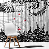 New Zealand Kea Bird Window Curtain Maori Tattoo and Silver Fern White Color