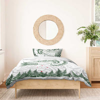 New Zealand Kea Bird Bedding Set Maori Tattoo and Silver Fern Green Color