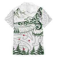 New Zealand Kea Bird Family Matching Off Shoulder Short Dress and Hawaiian Shirt Maori Tattoo and Silver Fern Green Color