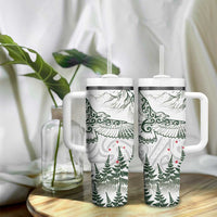 New Zealand Kea Bird Tumbler With Handle Maori Tattoo and Silver Fern Green Color