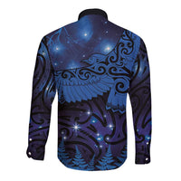 New Zealand Kea Bird Long Sleeve Button Shirt Maori Tattoo and Silver Fern Matariki Style
