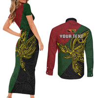 Custom Papua New Guinea Chimbu Province Couples Matching Short Sleeve Bodycon Dress and Long Sleeve Button Shirts PNG Birds Of Paradise Polynesian Arty Style LT03 - Polynesian Pride