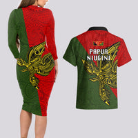 Papua New Guinea Eastern Highlands Province Couples Matching Long Sleeve Bodycon Dress and Hawaiian Shirt PNG Birds Of Paradise Polynesian Arty Style LT03 - Polynesian Pride