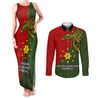 Papua New Guinea Eastern Highlands Province Couples Matching Tank Maxi Dress and Long Sleeve Button Shirts PNG Birds Of Paradise Polynesian Arty Style LT03 Green - Polynesian Pride