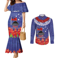 FAST Party Samoa Couples Matching Mermaid Dress and Long Sleeve Button Shirt Ula Fala Teuila Polynesian Tapa Pattern LT03 Blue - Polynesian Pride