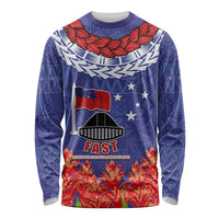 FAST Party Samoa Long Sleeve Shirt Ula Fala Teuila Polynesian Tapa Pattern LT03 Unisex Blue - Polynesian Pride