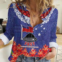 FAST Party Samoa Women Casual Shirt Ula Fala Teuila Polynesian Tapa Pattern LT03 Female Blue - Polynesian Pride
