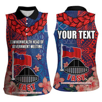 CHOGM FAST Samoa 2024 Women Sleeveless Polo Shirt Samoan Tapa Tribal and Ornament Pattern with Hibiscus