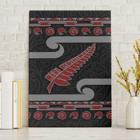 New Zealand Christmas Canvas Wall Art Meri Kirihimete Silver Fern Knit Style Red Color - Polynesian Pride